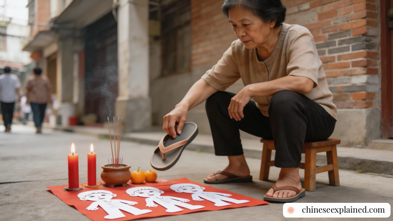 A traditional da xiao ren ritual in Cantonese culture during Jingzhe