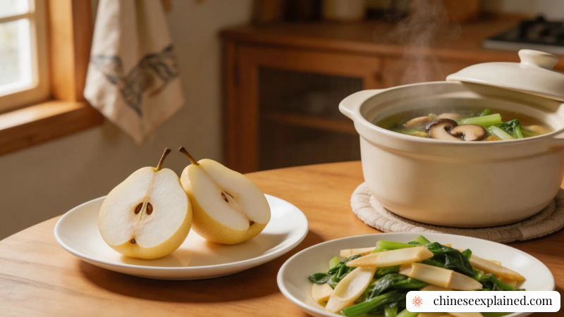 Pears and light spring dishes prepared at home around Jingzhe